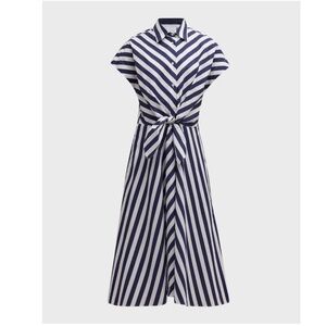 Sara Roka Navy and White Striped Tie-Front Midi Shirt Dress size 44